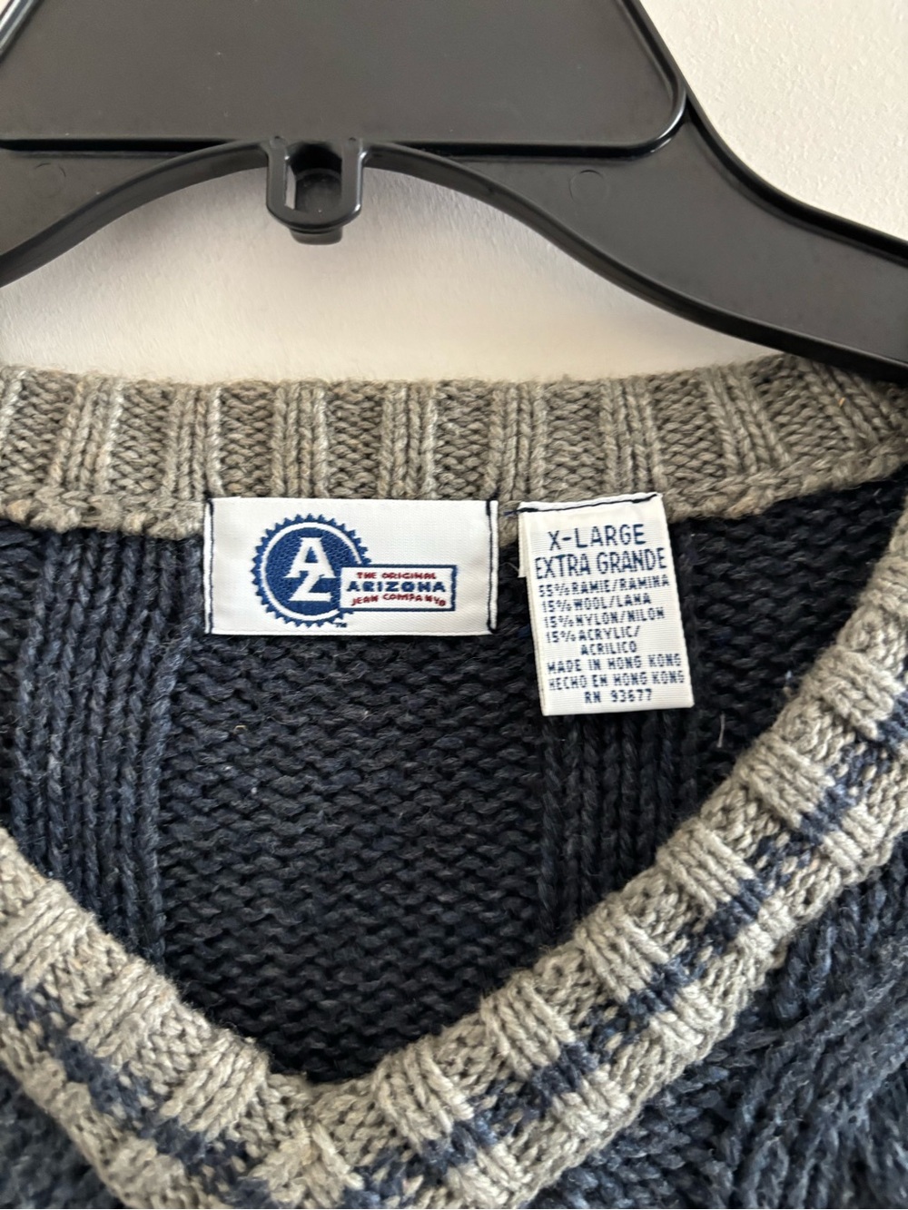 Vintage 90s Arizona Cable Knit Sweater Blue V-Neck Wool Mens XL Preppy Fisherman - Picture 5 of 7